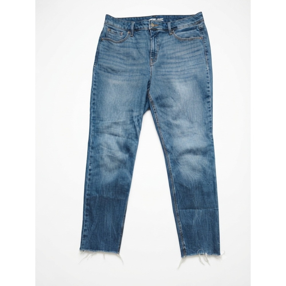 Old Navy Power Straight High Rise Raw Hem Blue Jeans Womens 14 Medium Wash 2010